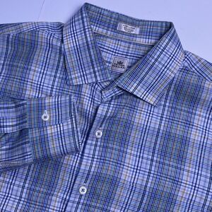 Peter Millar Men's XL Blue White Plaid Check Long Sleeve Button Up Dress Shirt